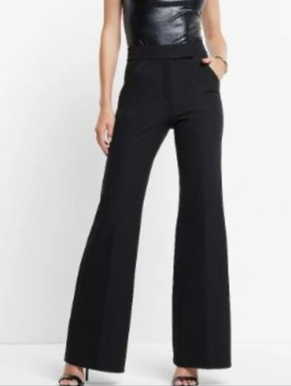 Express Womens 6S Flare Trouser Black Dress Pants Super High Rise Work Office